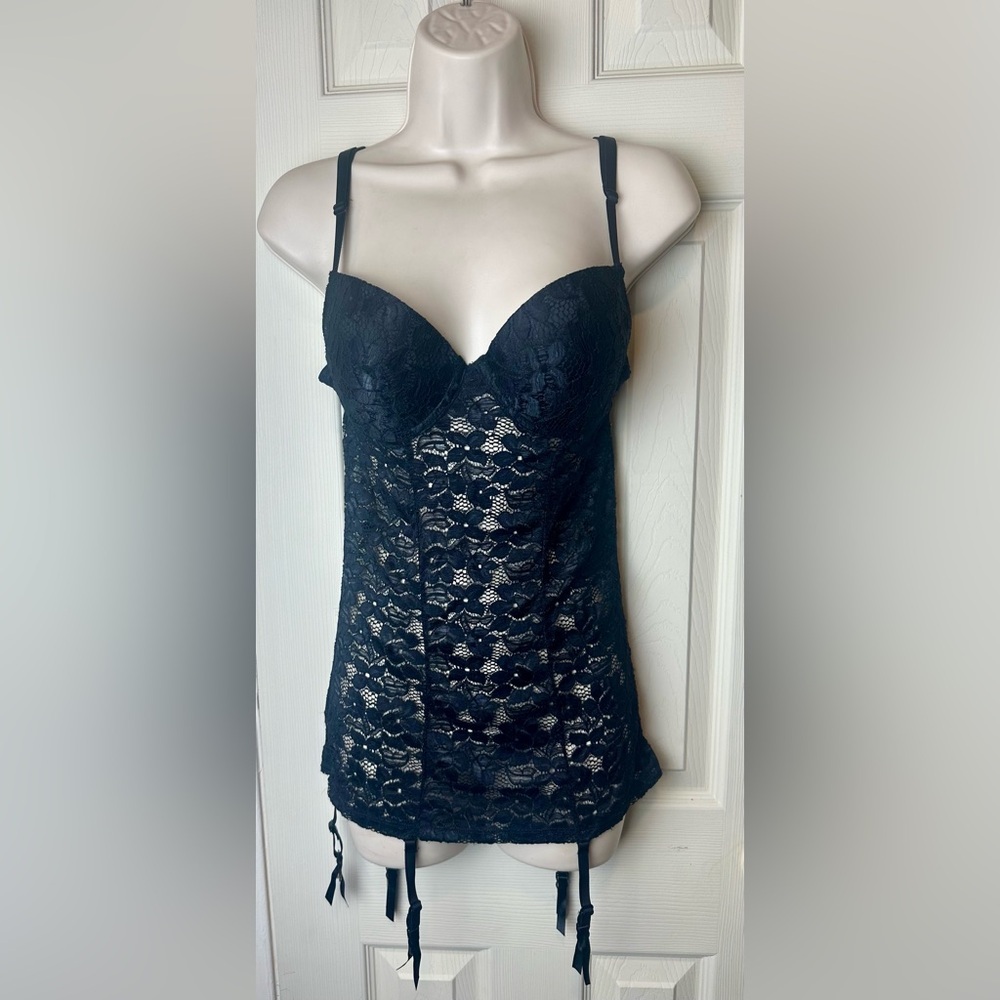 Black Lace Bustier Chemise - Babydoll lingerie